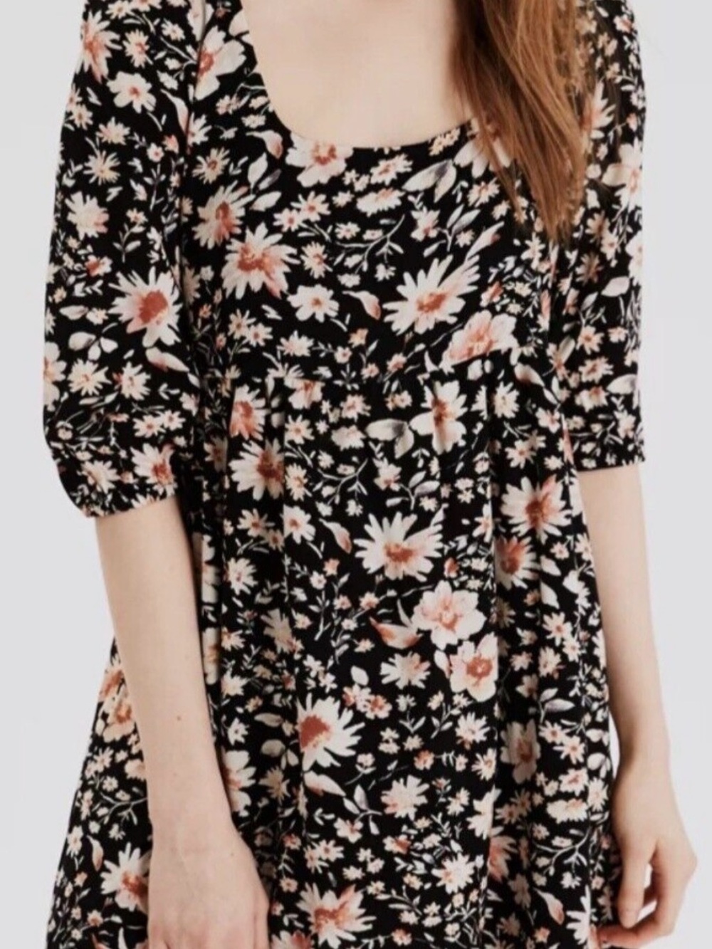American Eagle Outfitters Black Floral Babydoll Puff Sleeve Mini sz XL